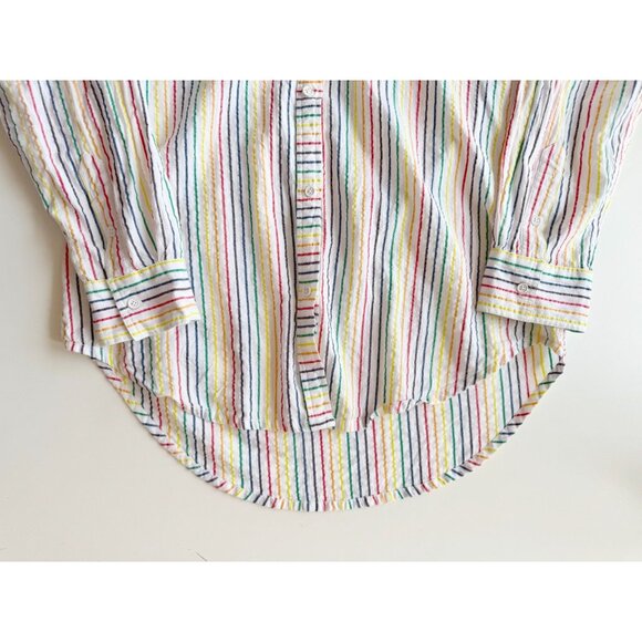 SOLID & STRIPED White Rainbow Cotton Seersucker Oxford Shirt Cover-Up, Size S - Picture 9 of 14